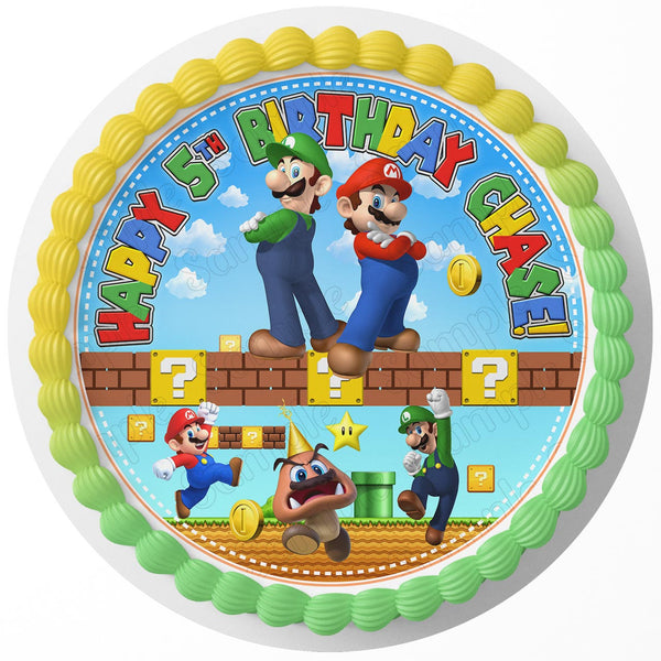 Mario Fun Kids Luigi Gamers  Edible Cake Toppers Round