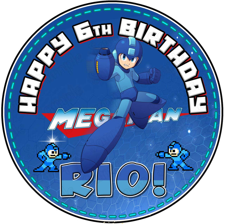 Kids Fun Retro Gamers Megaman Edible Cake Toppers Round