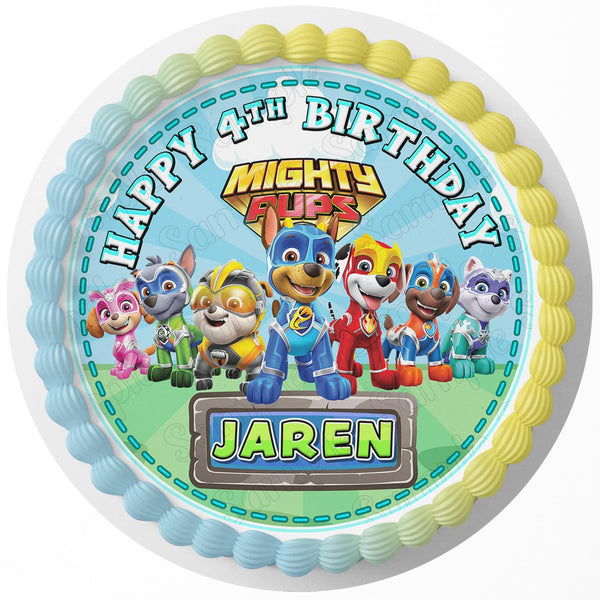 Mighty Pups Paw Rangers Kids Puppies Patrol Edible Cake Toppers Round