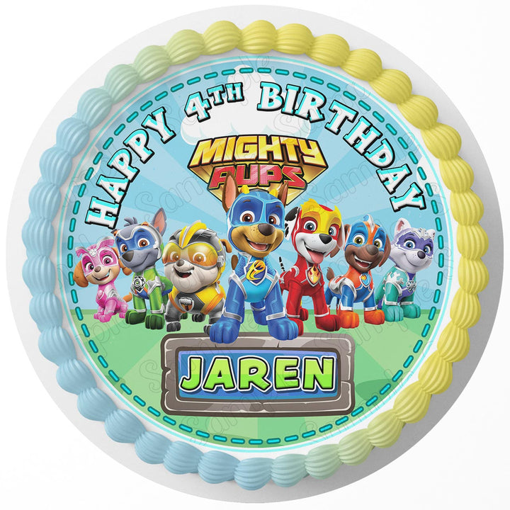 Mighty Pups Paw Rangers Kids Puppies Patrol Edible Cake Toppers Round