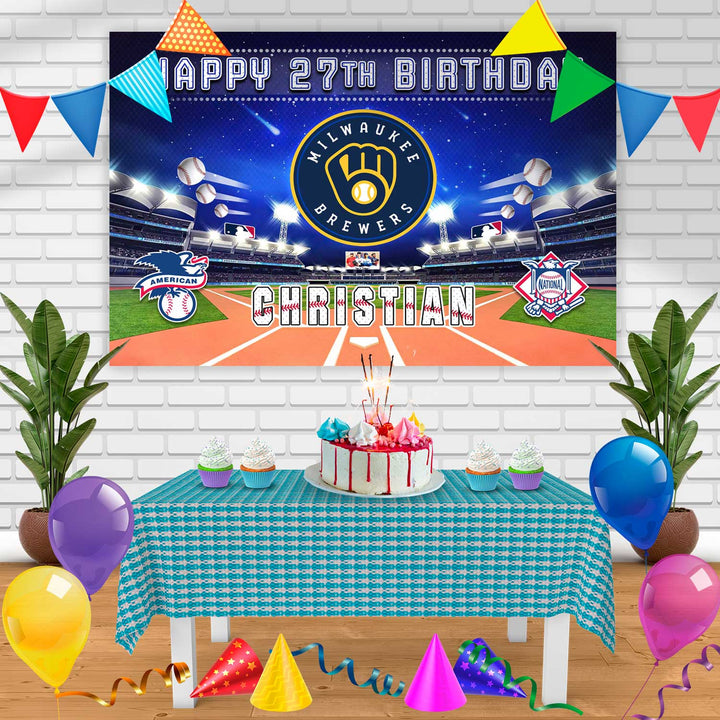 Milwaukee Brewers Birthday Banner Personalized Party Backdrop Decoration