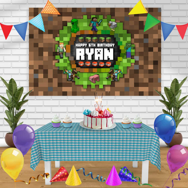 Mine Blocks Kids Craft Pixel MCR Birthday Banner Personalized Party Backdrop Decoration