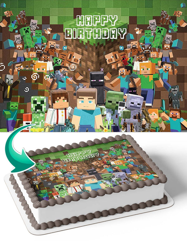 Minecraft Pixel Creeper Steve LK Edible Cake Toppers