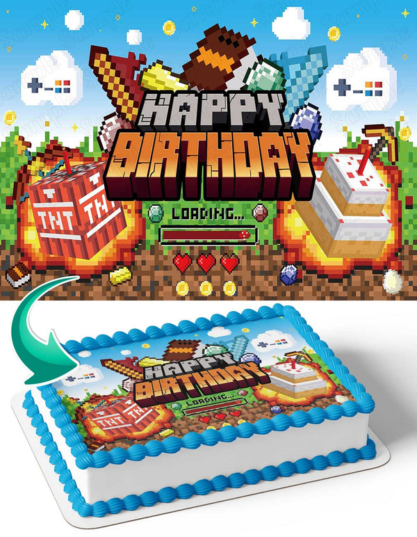 Minecraft Pixel Creeper Steve TNT Edible Cake Toppers