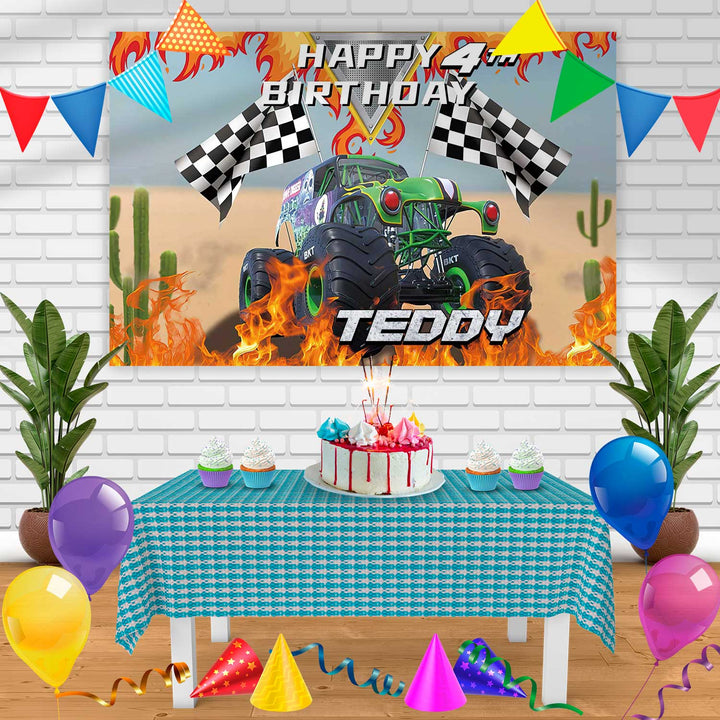 Monster Truck 2 Birthday Banner Personalized Party Backdrop Decoration