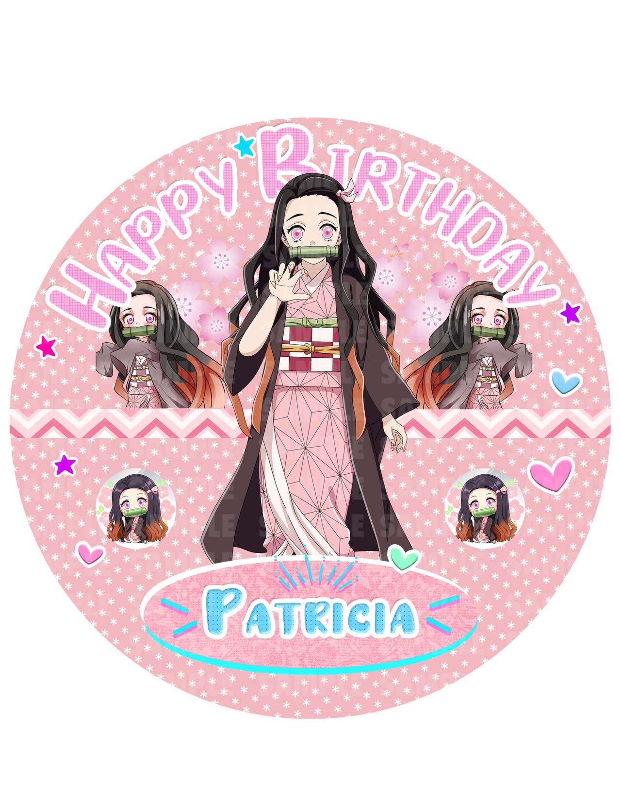 Nezuko Demon Girls Cute Pink Edible Cake Toppers Round Edible Cake Topper Corp