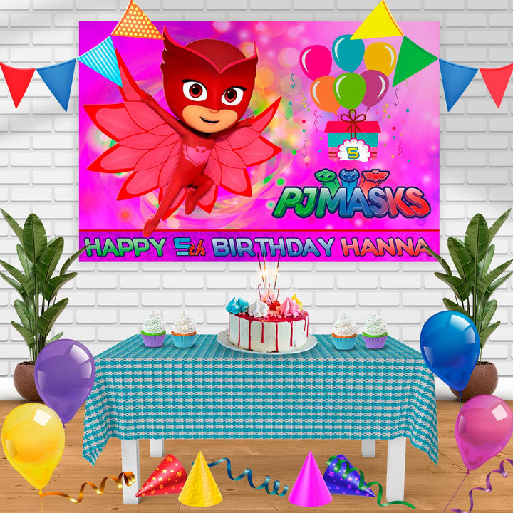 Owlette Girls Red Masks PJ Birthday Banner Personalized Party Backdrop Decoration