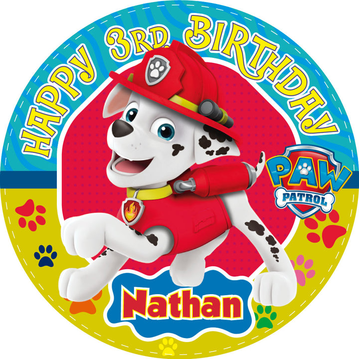 Paw MARSHALL Kids Boys Girls  Edible Cake Toppers Round