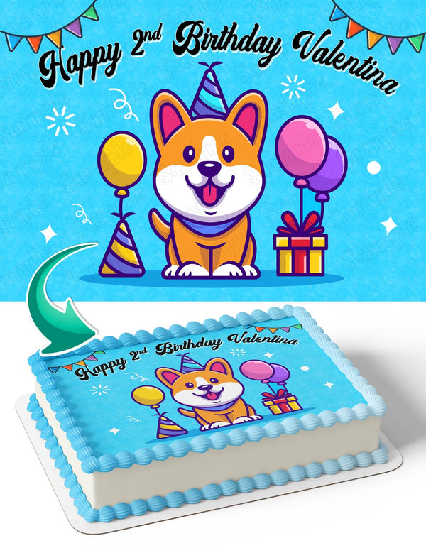 Pembroke Welsh Corgi Dog Birthday Edible Cake Toppers