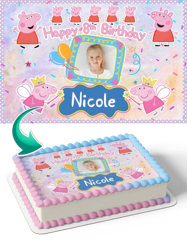 Peppa Pink Pig Cute Photo Frame Edible Cake Topper Image