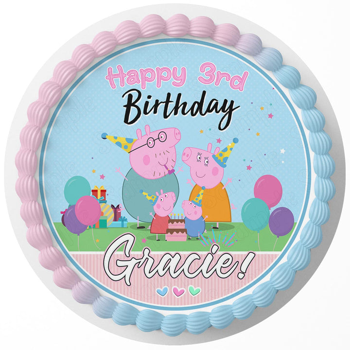 Pink Pig Kids Fun Girls Family Edible Cake Toppers Round