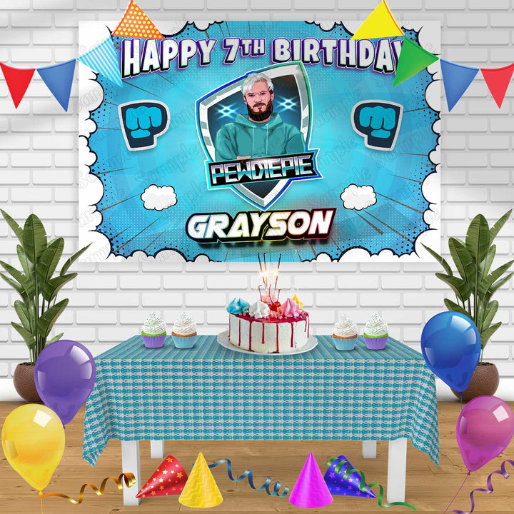 PewDiePie Youtuber PEWDIEPIE Birthday Banner Personalized Party Backdrop Decoration