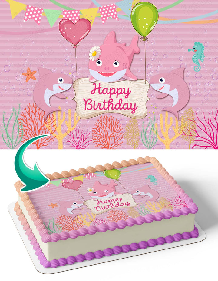 Pink Cute Shark Baby Girl SPG Edible Cake Toppers