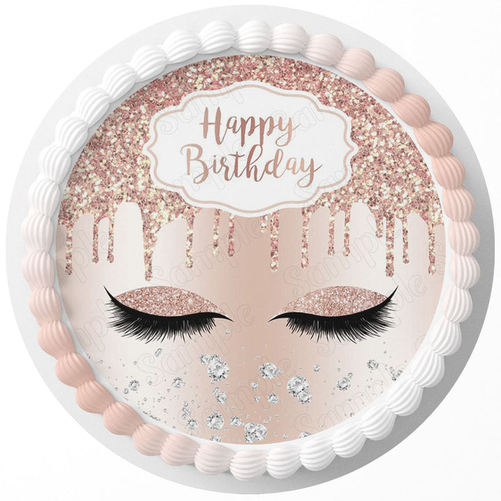 Pink Eyes Makeup Glitter Edible Cake Toppers Round