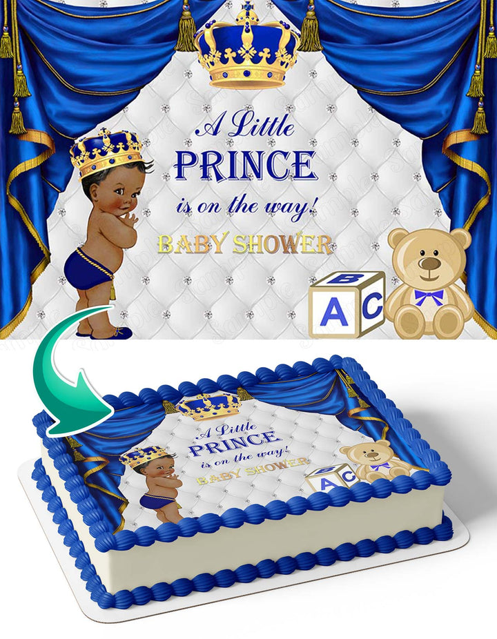 Prince Baby Shower Crown Royal Blue African AmericanPBB Edible Cake Toppers