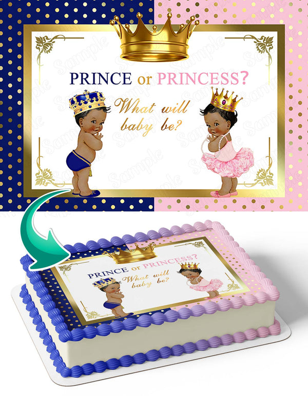 Prince or Princess What Will Baby Be African AmericanPWB Edible Cake Toppers