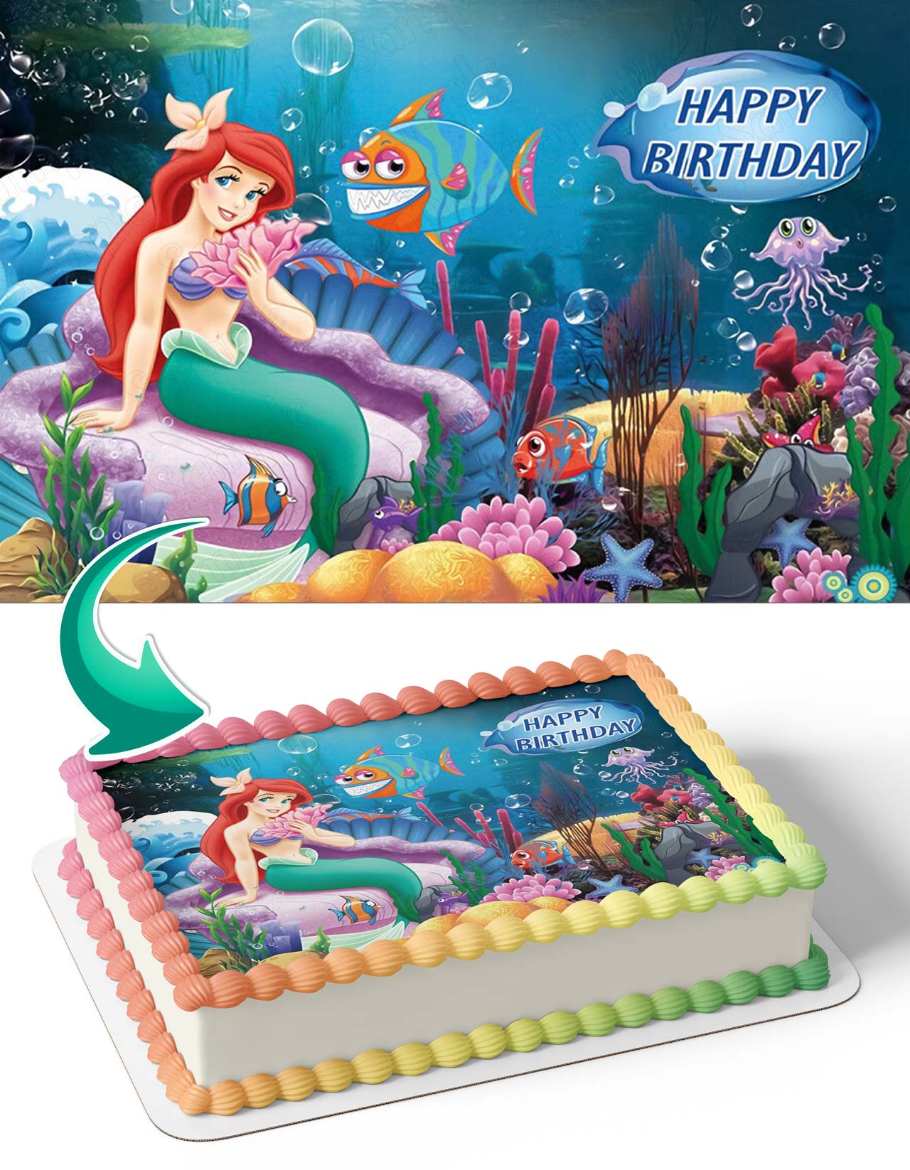 The Little Mermaid Ariel Edible Cake Topper – Printed Icing Sheet For Party Celebrations