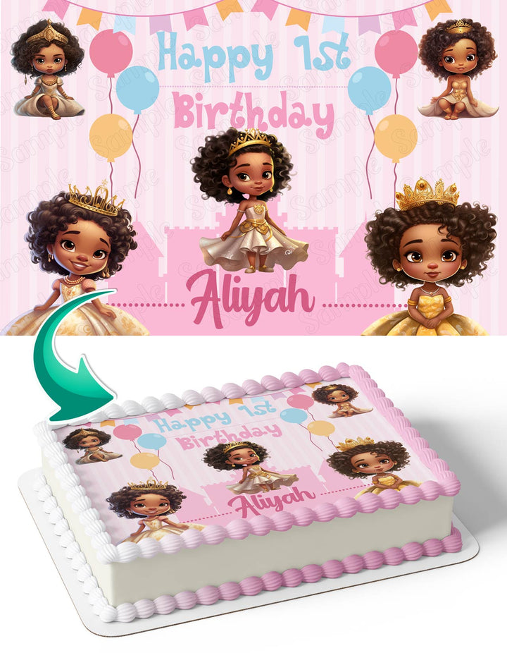 Princess Black Afro American Cute Girls PR Edible Cake Toppers