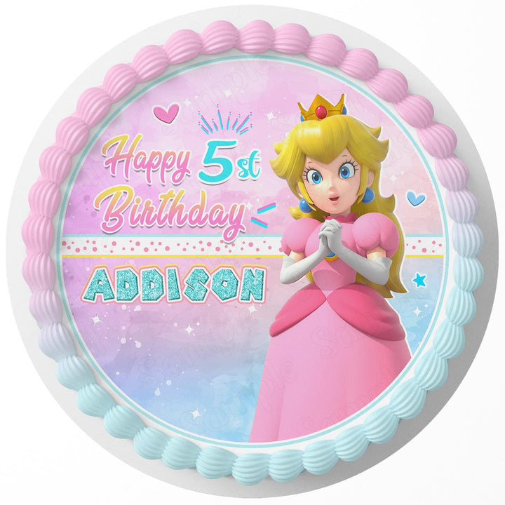 Princess Peach Pink Edible Cake Toppers Round