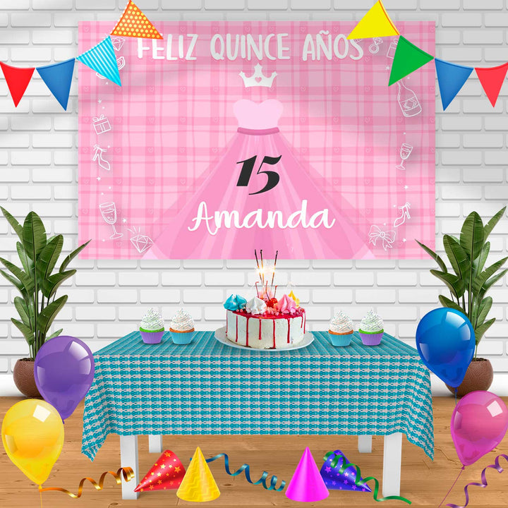 Quinceaera Quince aos Birthday Banner Personalized Party Backdrop Decoration