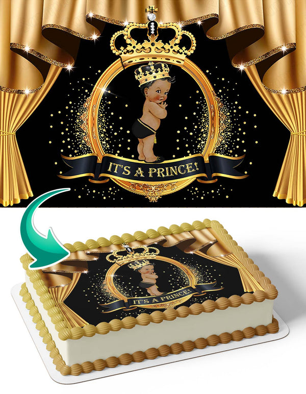 Royal Black Gold Its a Prince African AmericanIAP Edible Cake Toppers