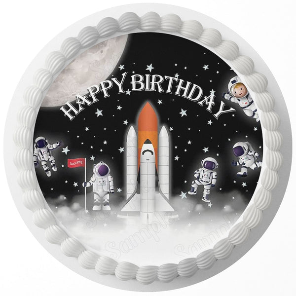Space Shuttle Moon Spaceman Edible Cake Toppers Round