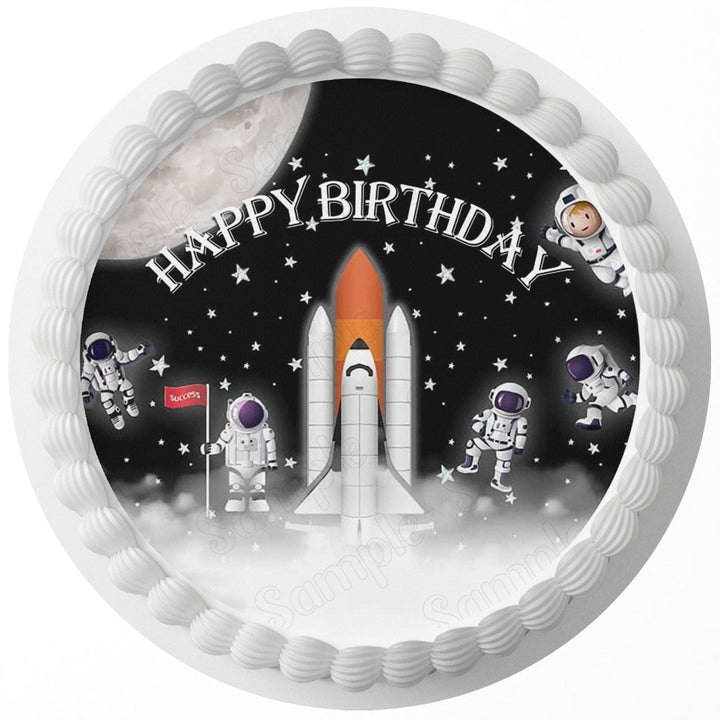 Space Shuttle Moon Spaceman Edible Cake Toppers Round