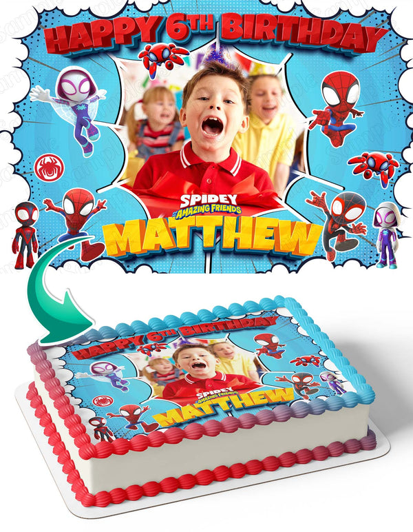 Spidey and His Amazing Friends Photo Frame Edible Cake Topper Image