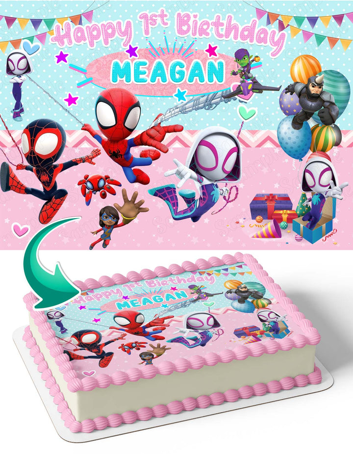 Spidey Spiderman Amazing Friends Girls Pink Edible Cake Toppers