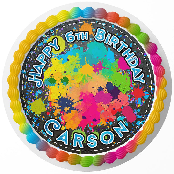 Splash Paint Art Brush Kids Edible Cake Toppers Round