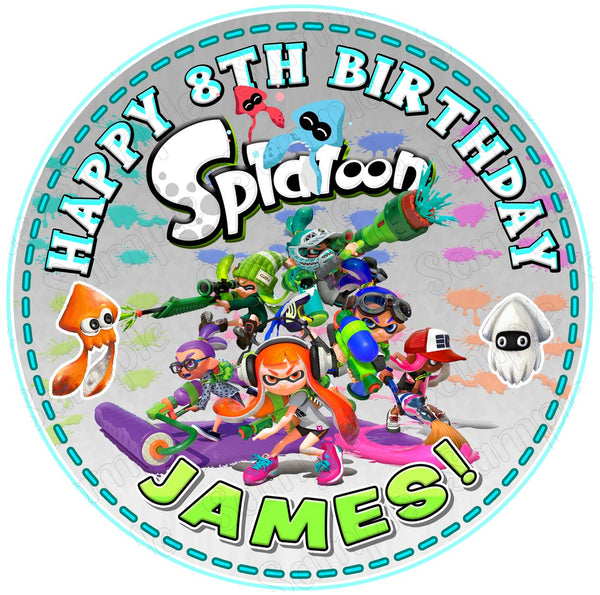 Splatoon Gamers Kids Fun Edible Cake Toppers Round