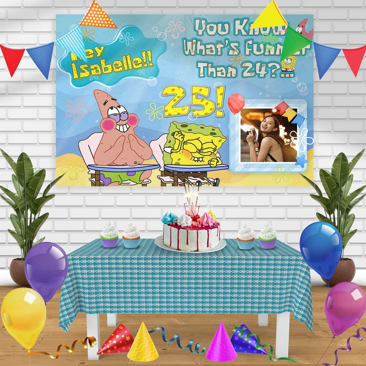 Sponge Whats Funnier Than 24 25 F Birthday Banner Personalized Party Backdrop Decoration