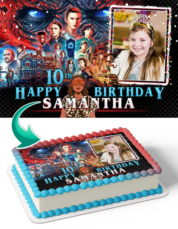 Stranger Things Season 4 Photo Frame Edible Cake Topper Image