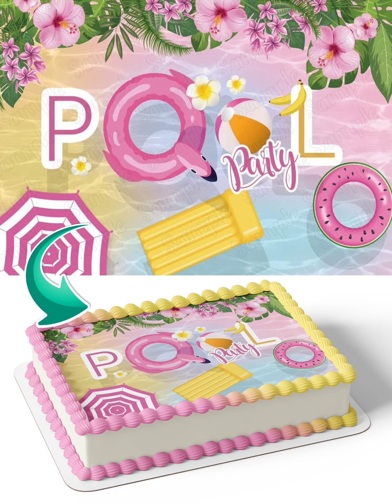 Summer Pool Party Pink Edible Cake Toppers – Ediblecaketopper
