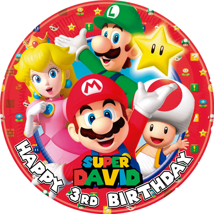 Super Bros Kids Fun Gamers Edible Cake Toppers Round