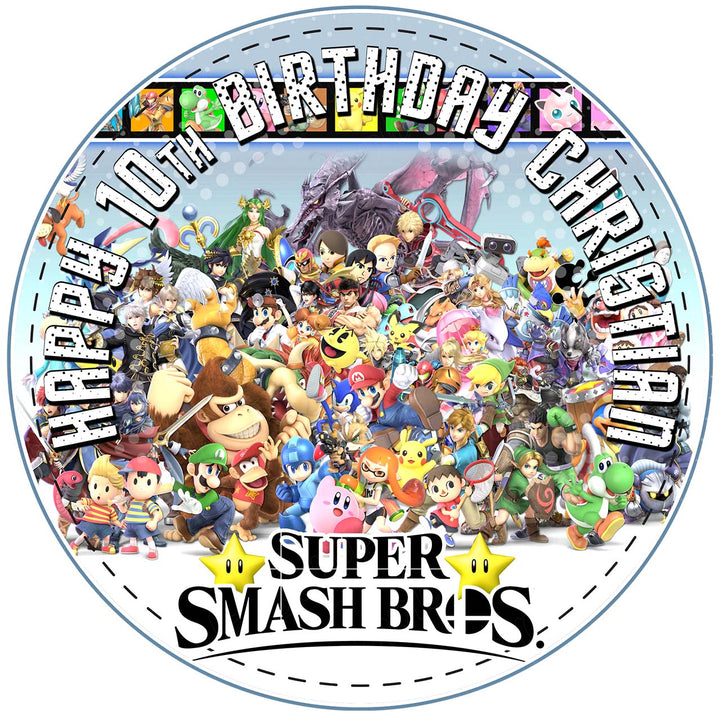 Super Smash Kids Fun Gamers Fight Edible Cake Toppers Round