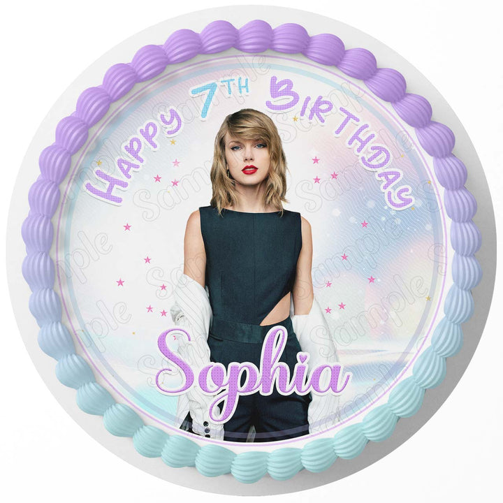 Taylor Singer Cute Girls Edible Cake Toppers Round