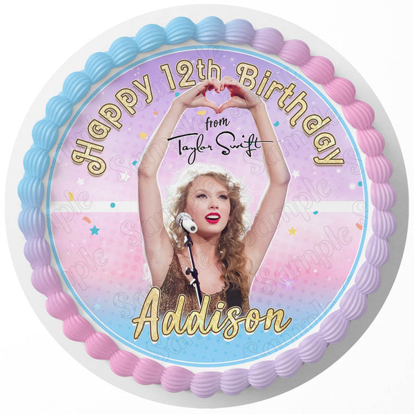 Taylor Singer Cute Girls Edible Cake Toppers Round