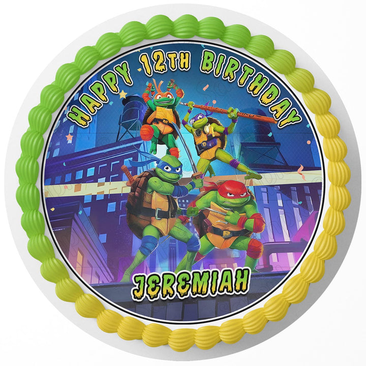 Teenage Mutant Ninja Mutant Mayhem Green Edible Cake Toppers Round