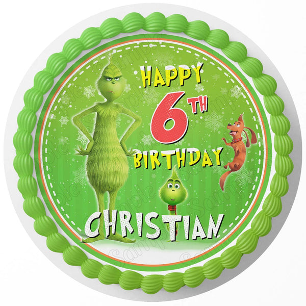 Grinch Greeen Kids Fun Edible Cake Toppers Round