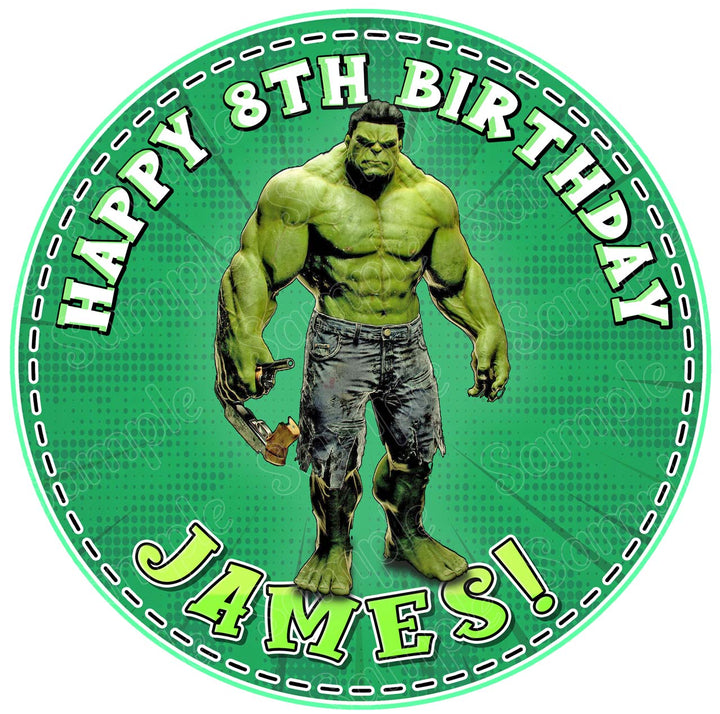 The Incredible Strong Man Green Edible Cake Toppers Round