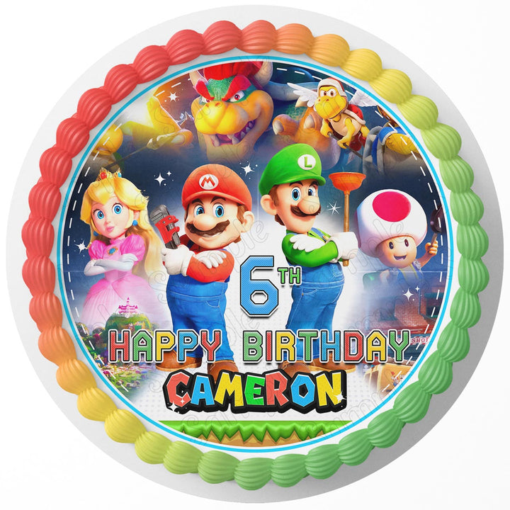 Mario Kids Fun Luigi World Team  Edible Cake Toppers Round