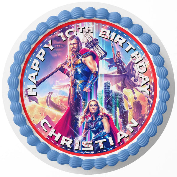 Love and Thunder Super Hero Edible Cake Toppers Round