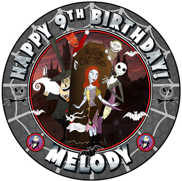 Nightmare Before Christmas Jack Skellington Sally Edible Cake Toppers Round