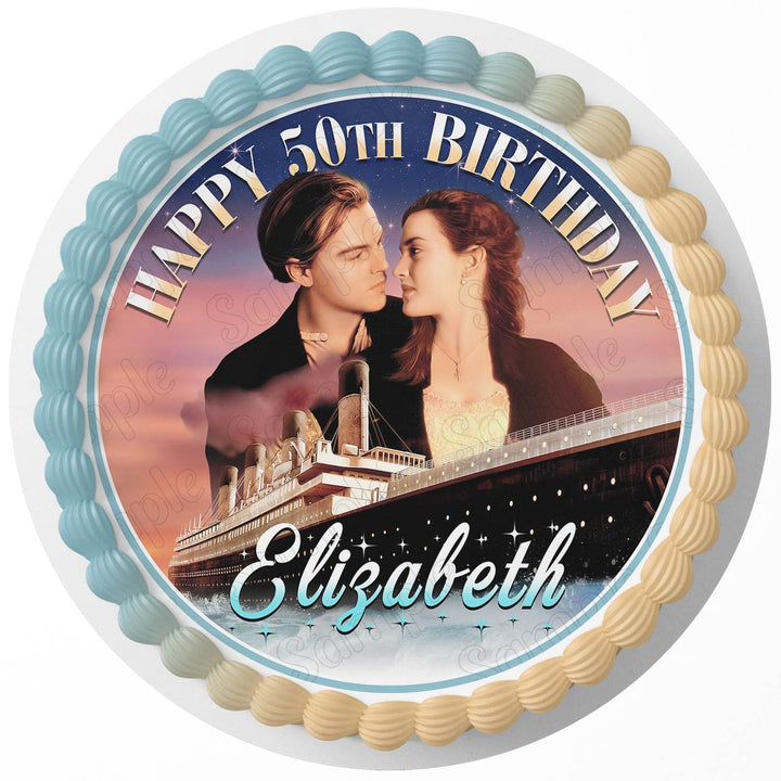 Titanic Retro Ship  Edible Cake Toppers Round