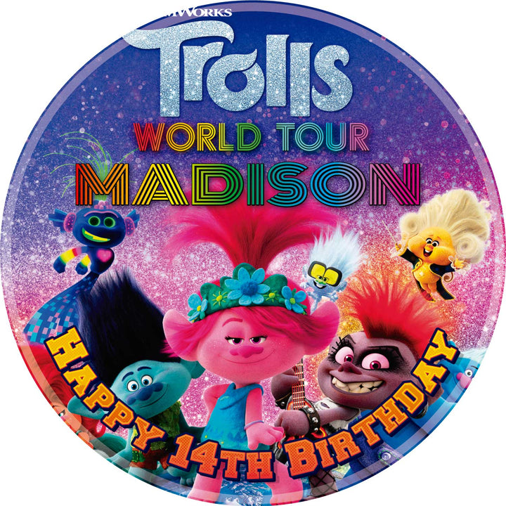 Trolls Tour Kids Fun World Edible Cake Toppers Round