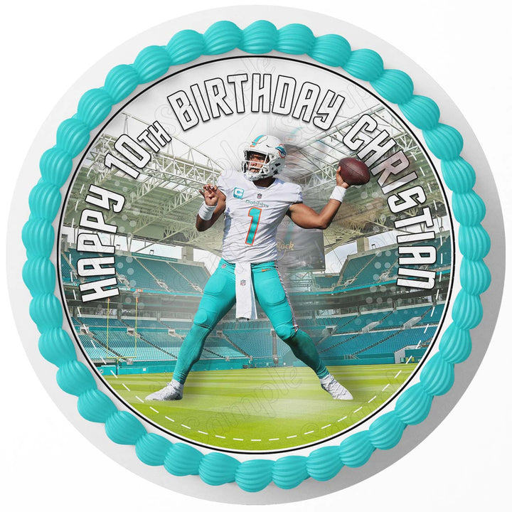 Tua Tagovailoa Dolphins Edible Cake Toppers Round