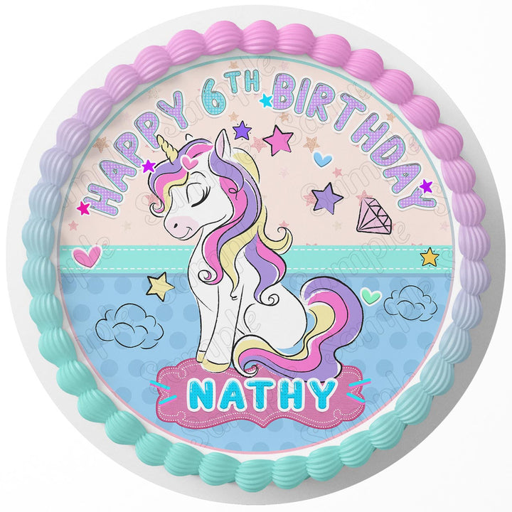 Unicorn Cute Girls Edible Cake Toppers Round