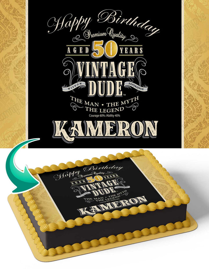 Vintage Dude 50TH 40TH 60TH Edible Cake Toppers