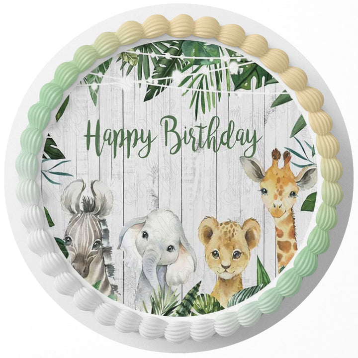 Wild Baby Safari Animals Edible Cake Toppers Round